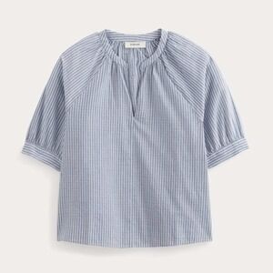 Everlane Blue & White Striped Short-Sleeve Peasant Blouse